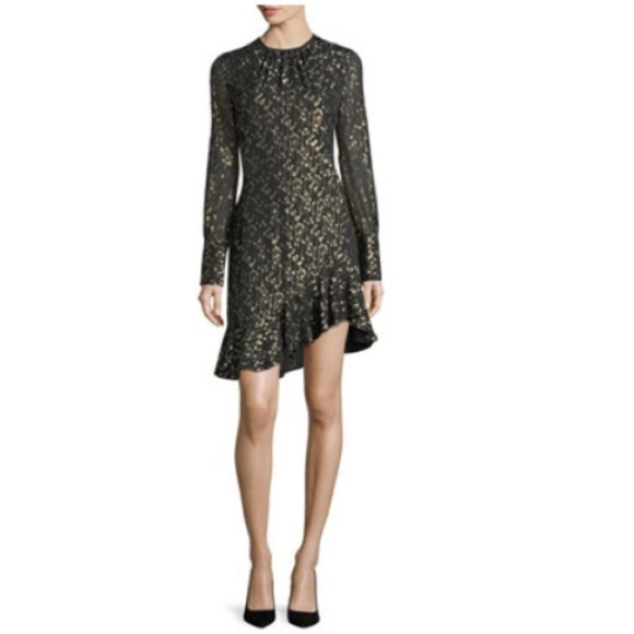 Derek Lam 10 Crosby Long-Sleeve Metallic Ruffle-Hem Short Dress - Picture 7 of 7